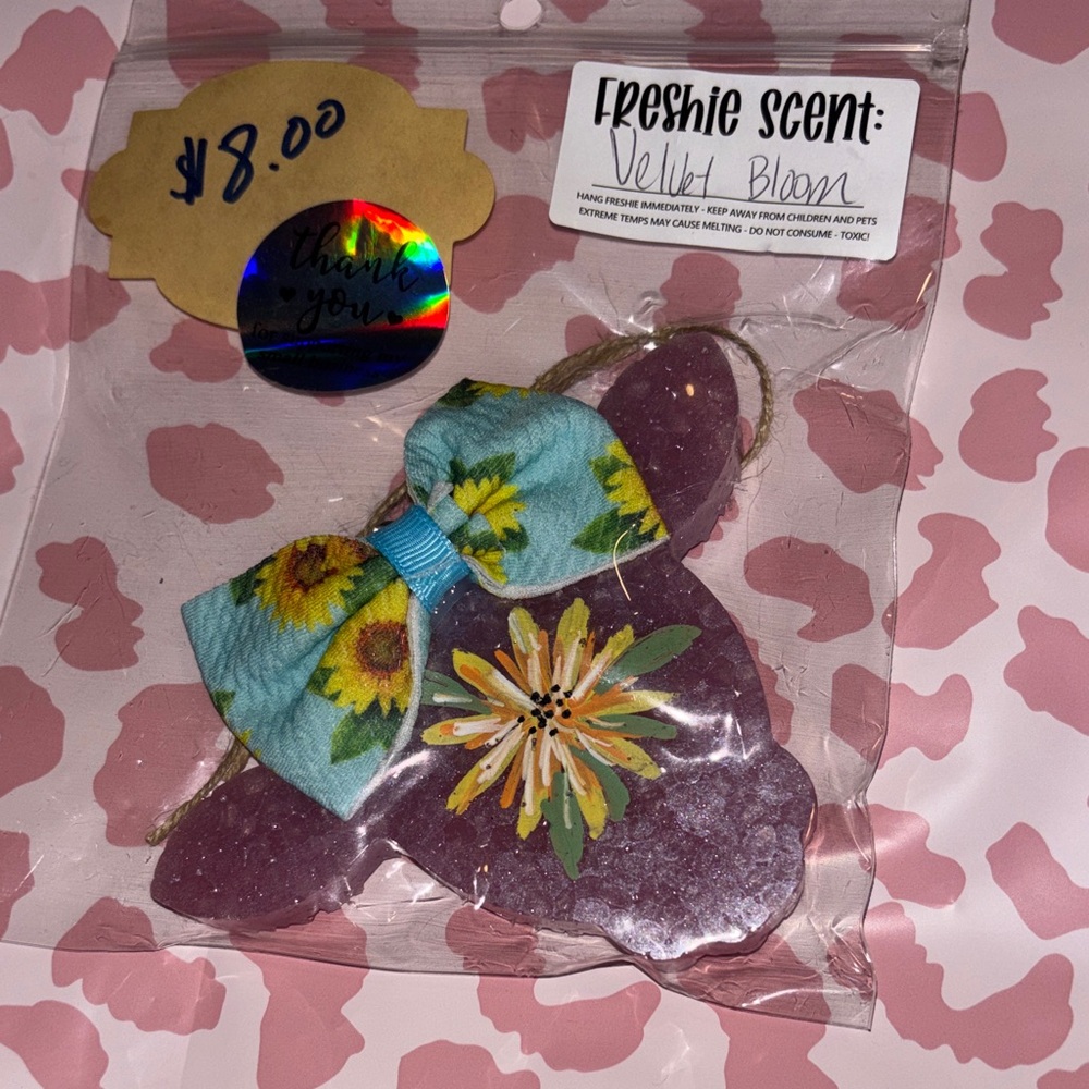 Purple Freshie Scent with Sunflower Bow/velvet bloom scented